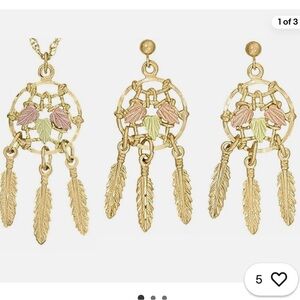 Set - Dakota Black Hills Gold Dreamcatcher Drop Earrings with Matching Necklace